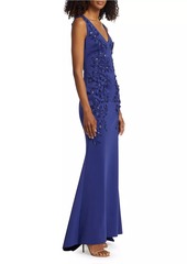 Badgley Mischka Embellished Laser-Cut Trumpet Gown