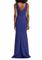 Badgley Mischka Embellished Laser-Cut Trumpet Gown