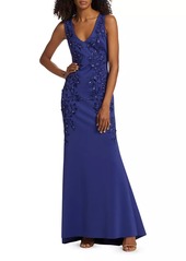 Badgley Mischka Embellished Laser-Cut Trumpet Gown