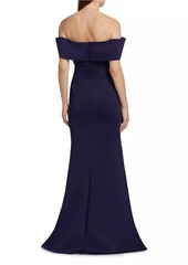 Badgley Mischka Embellished Scuba Off-The-Shoulder Gown