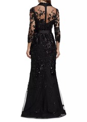 Badgley Mischka Embellished Shirt Mermaid Gown