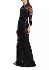 Badgley Mischka Embellished Shirt Mermaid Gown