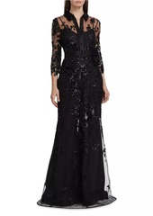 Badgley Mischka Embellished Shirt Mermaid Gown