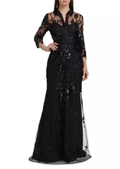 Badgley Mischka Embellished Shirt Mermaid Gown