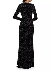 Badgley Mischka Faux-Pearl-Embellished Velvet Maxi Dress