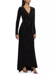 Badgley Mischka Faux-Pearl-Embellished Velvet Maxi Dress