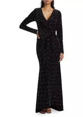 Badgley Mischka Faux-Pearl-Embellished Velvet Maxi Dress