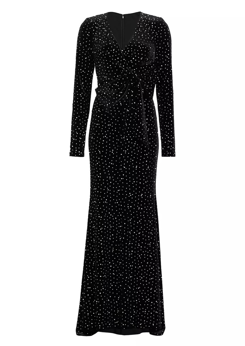 Badgley Mischka Faux-Pearl-Embellished Velvet Maxi Dress