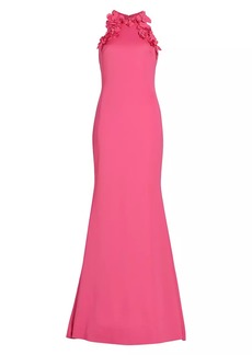 Badgley Mischka Floral Appliqué Racerback Gown