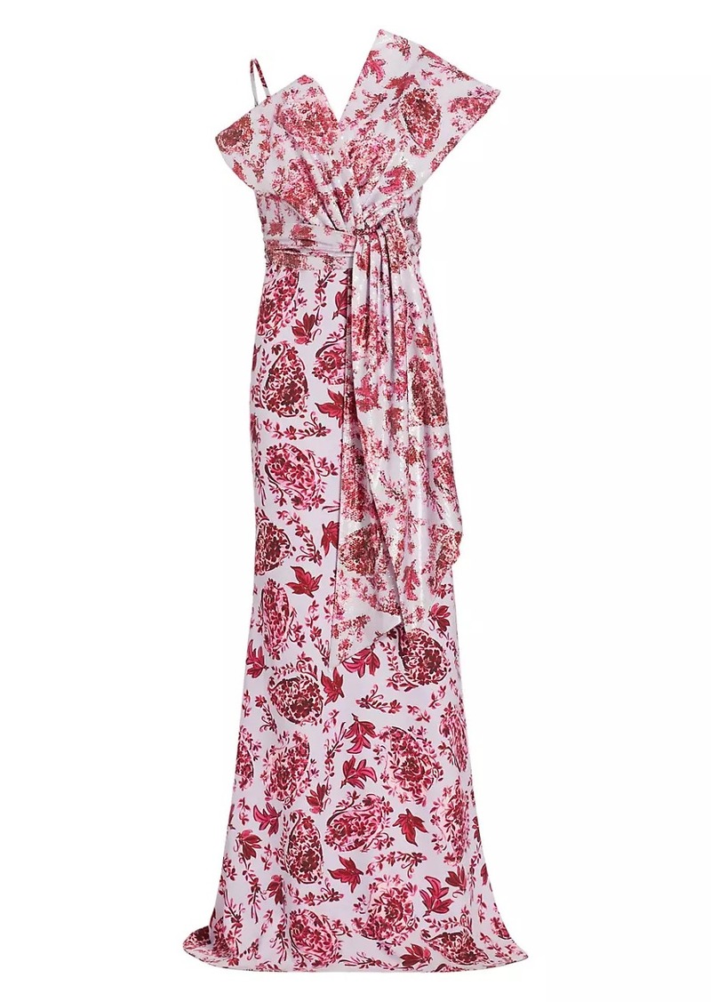 Badgley Mischka Floral Bow-Bodice Gown