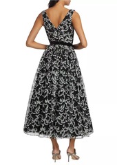 Badgley Mischka Floral Bow Pleated Gown