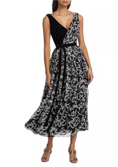 Badgley Mischka Floral Bow Pleated Gown