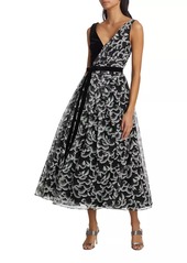 Badgley Mischka Floral Bow Pleated Gown