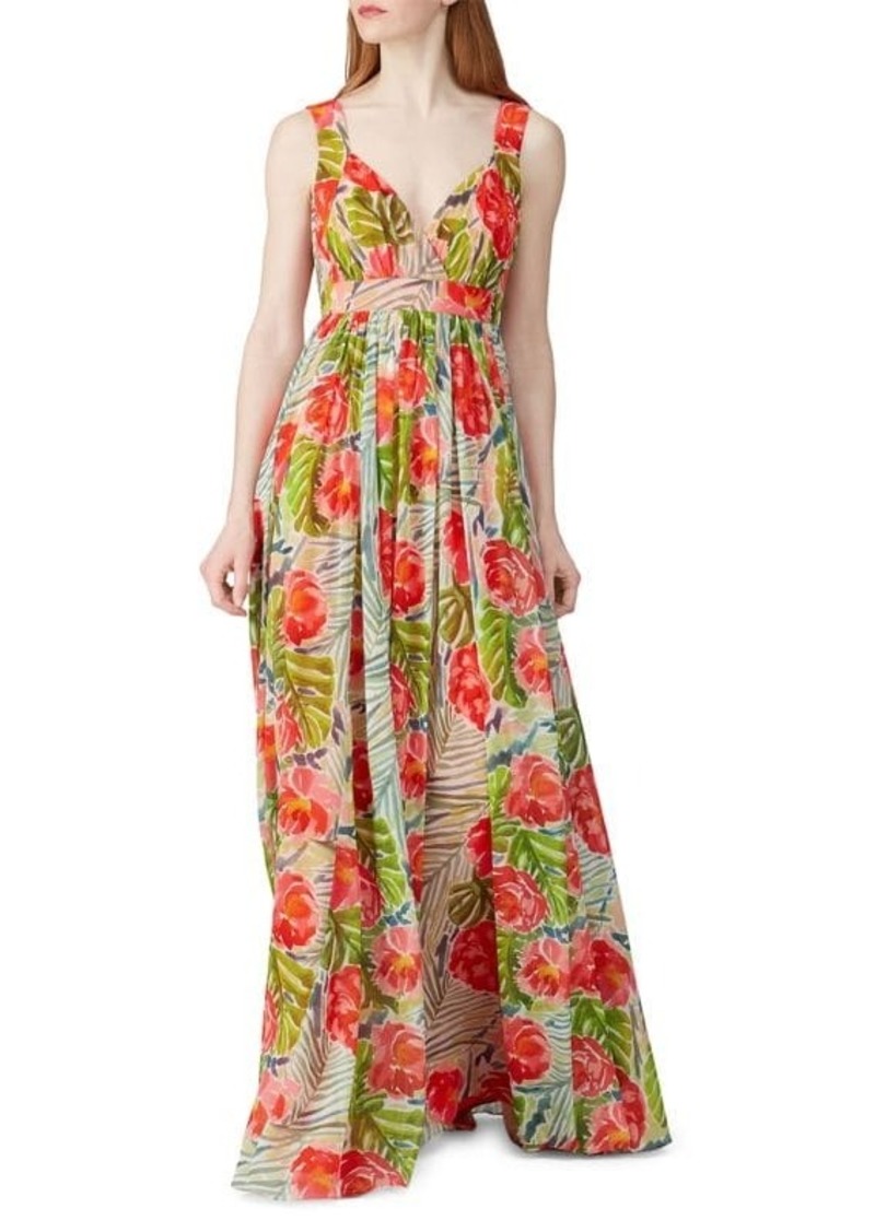 Badgley Mischka Floral Chiffon Maxi Dress