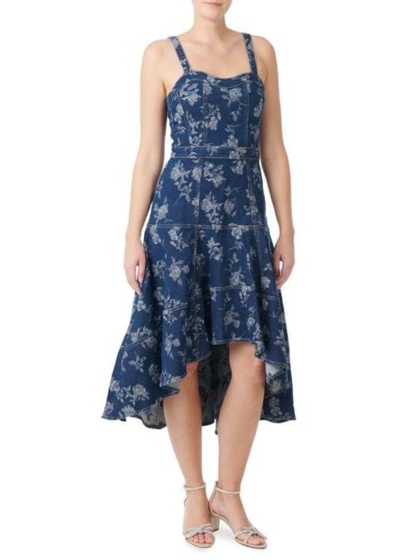 Badgley Mischka Floral Denim High Low Dress