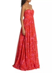 Badgley Mischka Floral Draped Strapless Gown