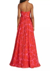 Badgley Mischka Floral Draped Strapless Gown