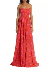 Badgley Mischka Floral Draped Strapless Gown