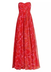 Badgley Mischka Floral Draped Strapless Gown