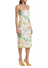 Badgley Mischka Floral Lace Strapless Cocktail Dress