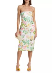 Badgley Mischka Floral Lace Strapless Cocktail Dress