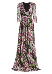 Badgley Mischka Floral Silk Georgette Wrap Dress