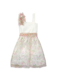 Badgley Mischka Girl&#8217;s Olivia Ruffle Floral A Line Dress