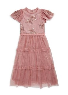 Badgley Mischka Girl's Nora Embellished Tiered Dress