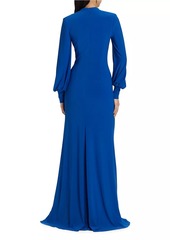 Badgley Mischka Jersey Long-Sleeve Plunge Gown