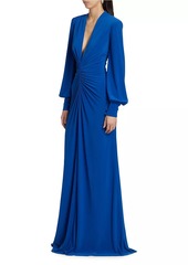 Badgley Mischka Jersey Long-Sleeve Plunge Gown