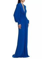 Badgley Mischka Jersey Long-Sleeve Plunge Gown