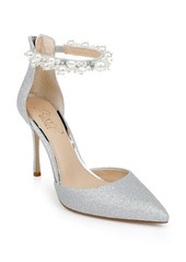 Jewel Badgley Mischka Ankle Strap Pointed Toe Pump in Silver at Nordstrom
