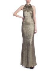 Jewel Badgley Mischka Crystal Trim Halter Neck Mermaid Gown