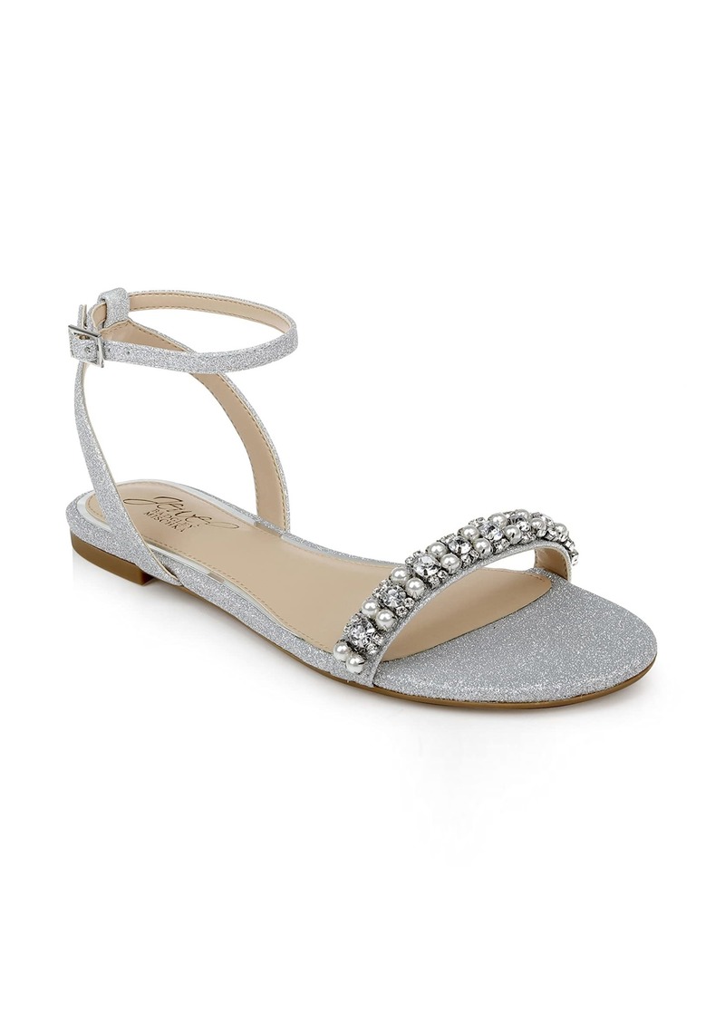 Jewel Badgley Mischka Daria Pearl and Crystal Flat Sandals