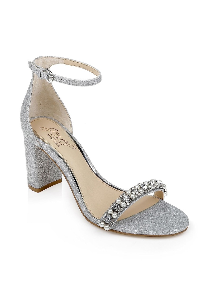 Jewel Badgley Mischka Daylann Pearl and Crystal Block Heel Sandal