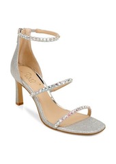 Jewel Badgley Mischka Ellis Embellished Ankle Strap Sandal in Silver/Iridescent Fabric at Nordstrom