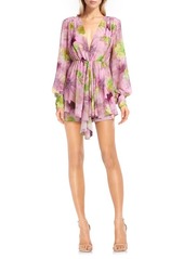 Jewel Badgley Mischka Floral Deep V-Neck Long Sleeve Minidress