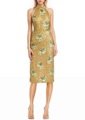 Jewel Badgley Mischka Floral Embroidery Sequin Sheath Dress