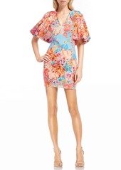 Jewel Badgley Mischka Floral Pleated Puff Sleeve Cocktail Minidress