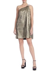 Jewel Badgley Mischka Rhinestone One-Shoulder Swing Minidress