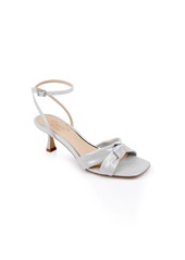 Jewel Badgley Mischka Women's Valarie Square Toe Kitten Heel Evening Sandals - Silver Metallic