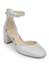 Jewel Badgley Mischka Women's Cathleen Block Heel Evening Pumps - Silver Glitter