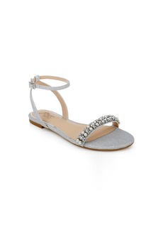 Jewel Badgley Mischka Women's Daria Rhinestone Embellished Evening Flat Sandals - Silver Glitter