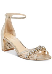 Jewel Badgley Mischka Women's Giona Block Heel Evening Sandals - Champagne Satin