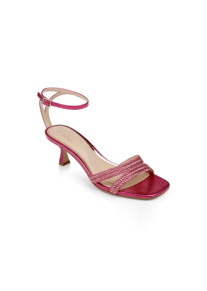 Jewel Badgley Mischka Women's Hayzel Kitten Heel Evening Sandals - Pink Metallic