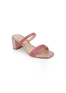Jewel Badgley Mischka Women's Heat Block Heel Slide Evening Sandals - Pink Raffia
