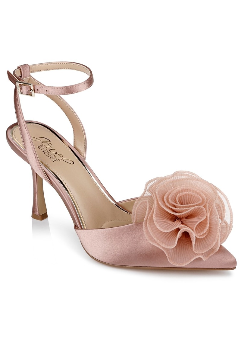 Jewel Badgley Mischka Women's Taylee Ankle Strap Flower Pumps - Blush Satin