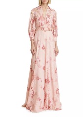 Badgley Mischka Lace Belted Gown