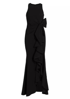 Badgley Mischka Odessa Asymmetric Sleeveless Column Ruffle-Skirt Gown