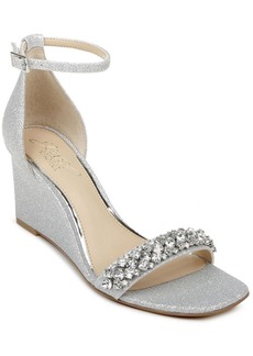 Badgley Mischka Peggy Womens Ankle Strap Square Toe Wedge Heels